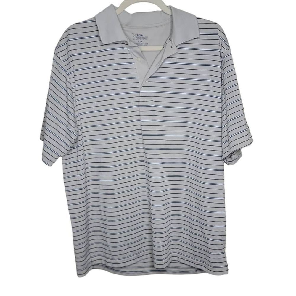 PGA Tour Stripe Golf Polo Shirt Cream White Large